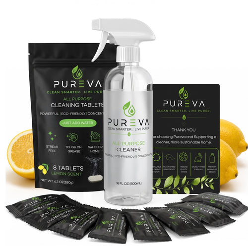 Pureva Cleaning Tablets Starter Kit - 8 Tablets + Refillable Spray Bottle