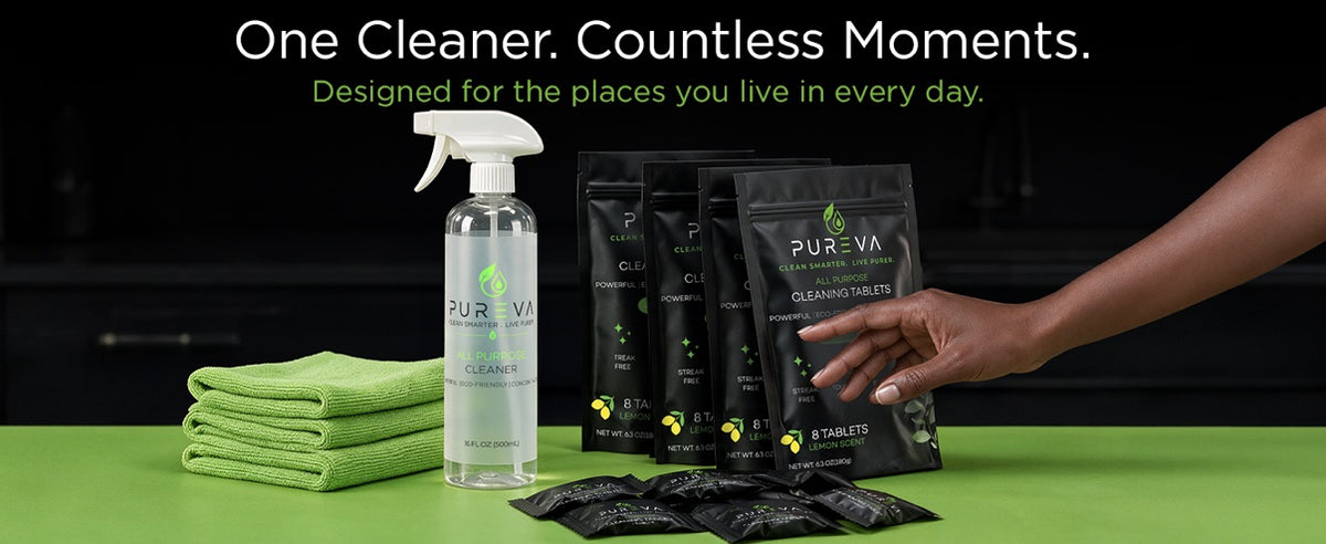 Pureva Cleaning Tablets Starter Kit - 8 Tablets + Refillable Spray Bottle